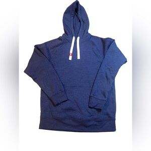 Men's Navy Blue Pullover Hoodie with White Drawstrings